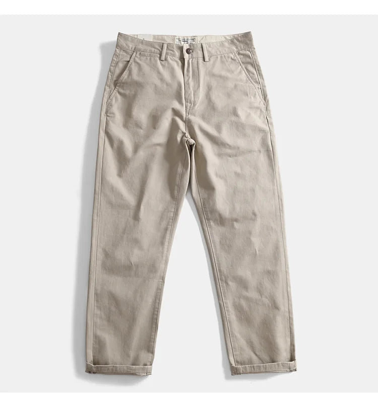 2025 Spring and Autumn New American Retro Woven Twill Chino Cargo Pants Men's Simple 100% Cotton Washed Casual Straight Trousers