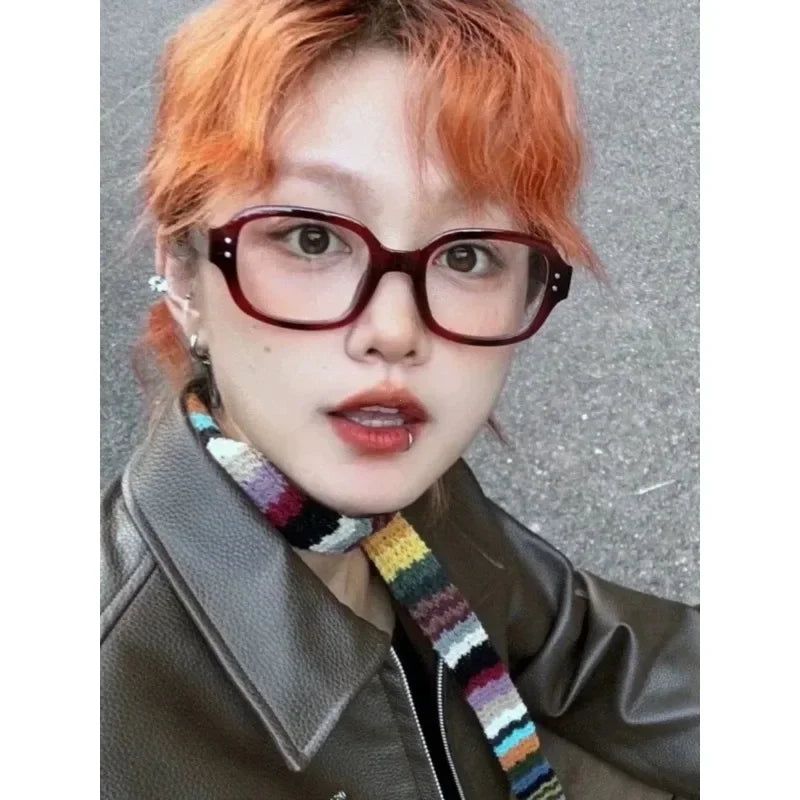 Y2k Vintage Decorative Goggles Retro Square Frame Eyeglass Women Red Computer Reading Glasses Clear Blue Light Blocking Eyewears