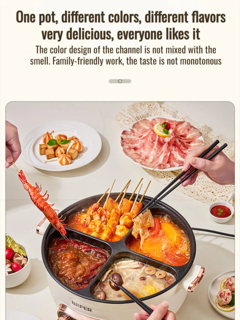 Electric Hot Home electric hot pot with separate controls Four-grid self-heating hot pot Split Mandarin Duck Pot Double-sex hot