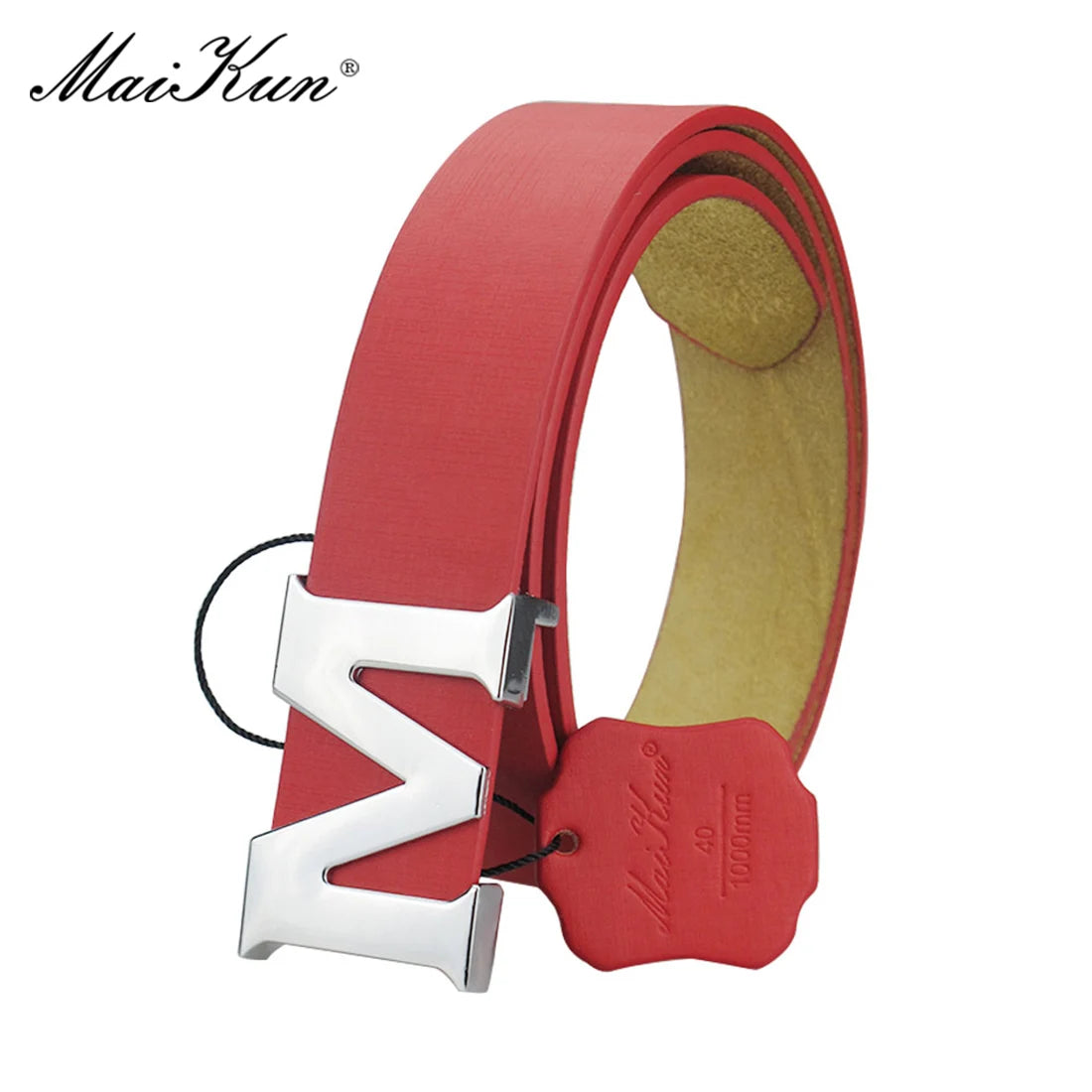 Maikun Women’s Leather Belts Removable Letter M Plate Buckle  High Quality PU Leather Belt  For Jeans Dress Halloween