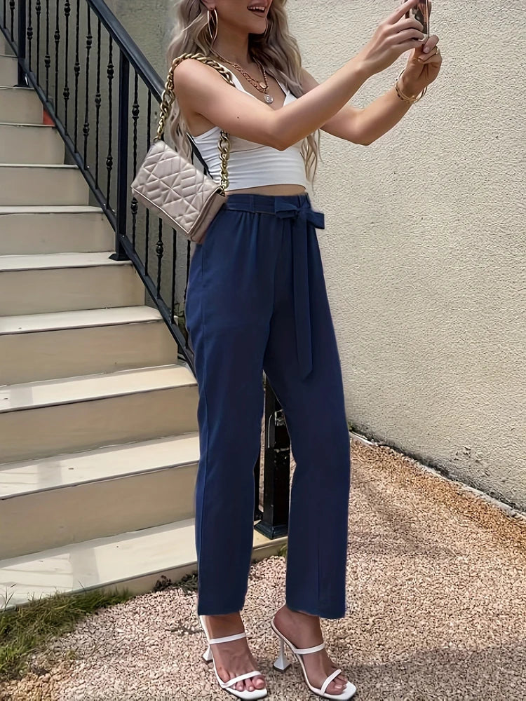 Summer Elastic Waist Women Cotton Linen Pants Hight Waist Ankle-length Oversized Loose Trousers Female Casual Solid Color Pants