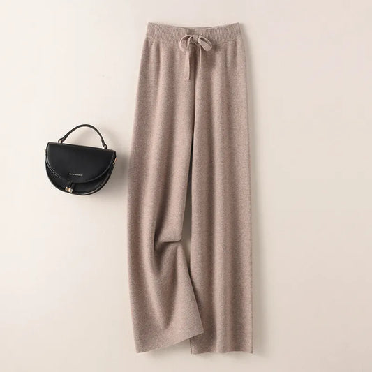BELIARST แคชเมียร์กางเกงสุภาพสตรีกางเกงขากว้างเอวสูงสบายๆถักกางเกง 2021 ฤดูหนาว 100% ขนสัตว์บริสุทธิ์หลวมกางเกงผู้หญิง