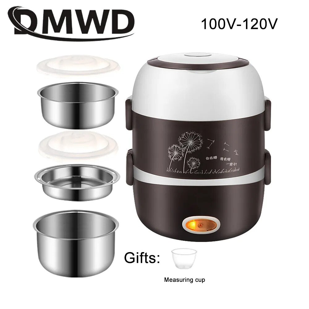 CK0001 Mini Electric Rice Cooker Stainless Steel 2/3 Layers Food Container Steamer Portable Meal Heating Lunch Box Heater Warmer Bento