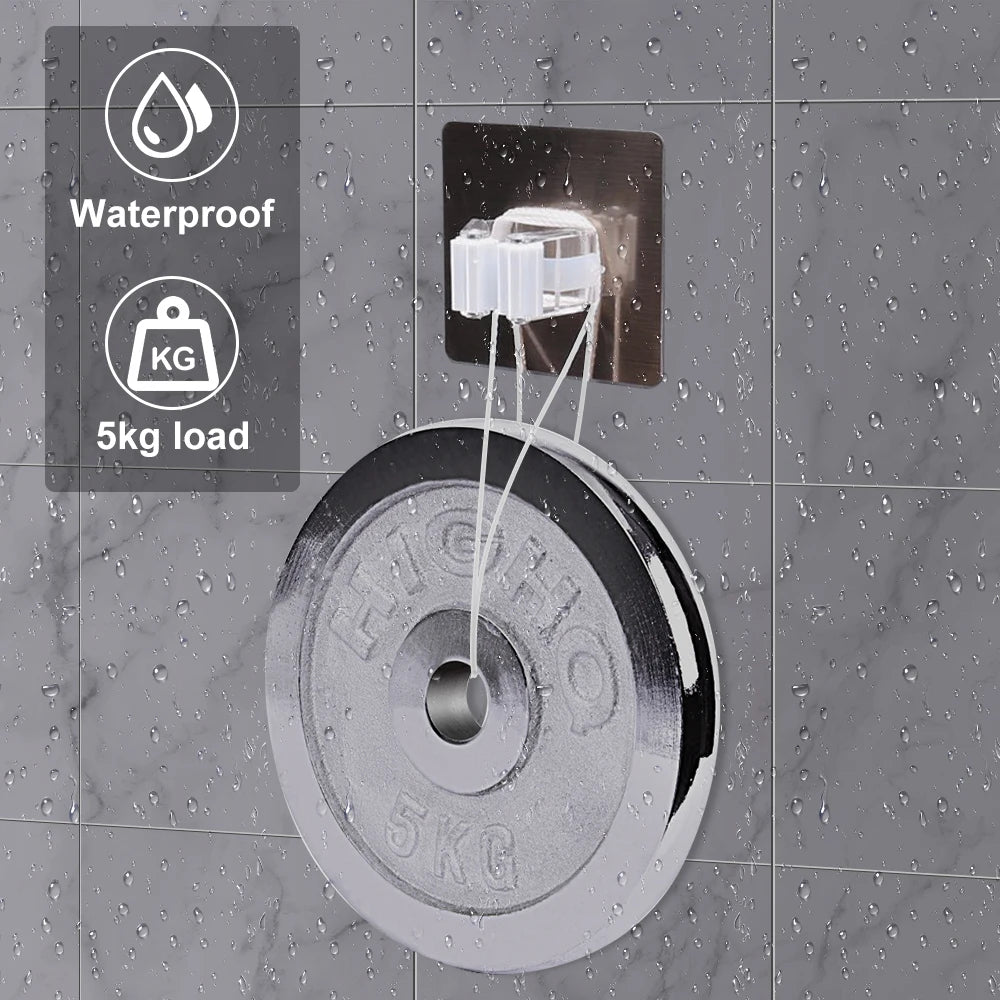 Multi-Purpose Hooks Mop Holder Wall Mounted Mop Organizer Broom Hanger Hook Bathroom Waterproof Wall Hook Self-Adhesive 4Pcs