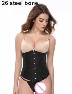 Solid Black Champagne-Colored Corset 26 Steel Boned underbust Corselet Women Cupless Chest Binder Bustier