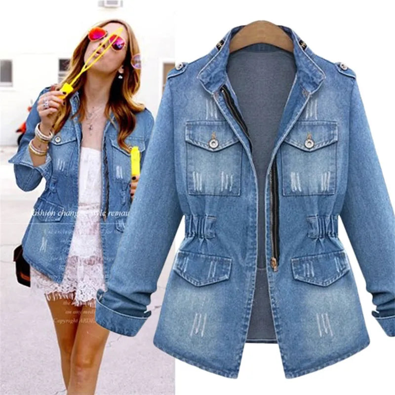 Hot sale woman long sleeve denim jacket coat fashion casual jeans jacket autumn coat Plus size clothing S-5XL 2020 new arrival