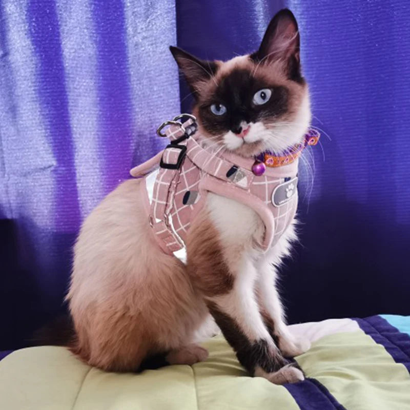 Fashion Plaid Cat Harnesses for Cats Summer Mesh Pet Harness and Leash Set Katten Kitty Mascotas Products for Gotas Accessories