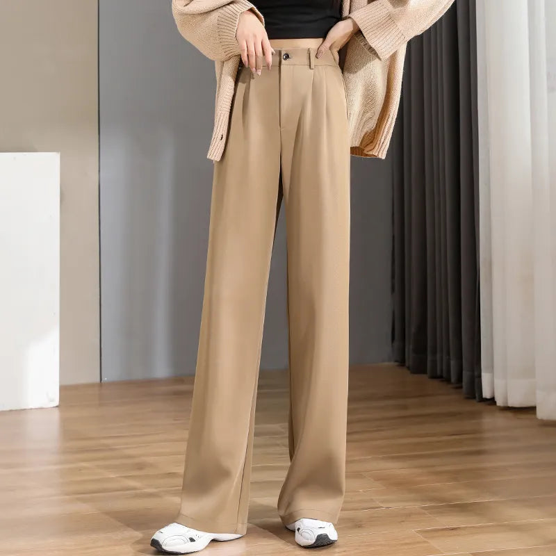 Women Chic Office Wear Straight Pants Vintage High  Ladies Trousers Baggy Korean 2023 Spring/Summer/Autumn Wide Leg Female