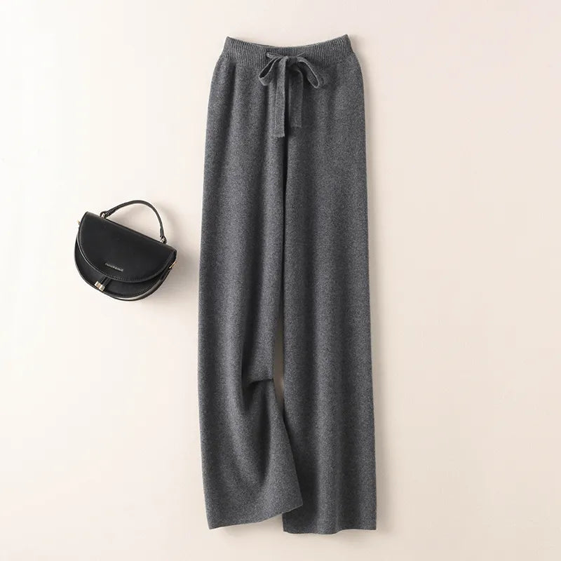 BELIARST Cashmere pants ladies high waist wide leg pants casual knitted trousers 2021 winter 100% pure wool loose women's pants