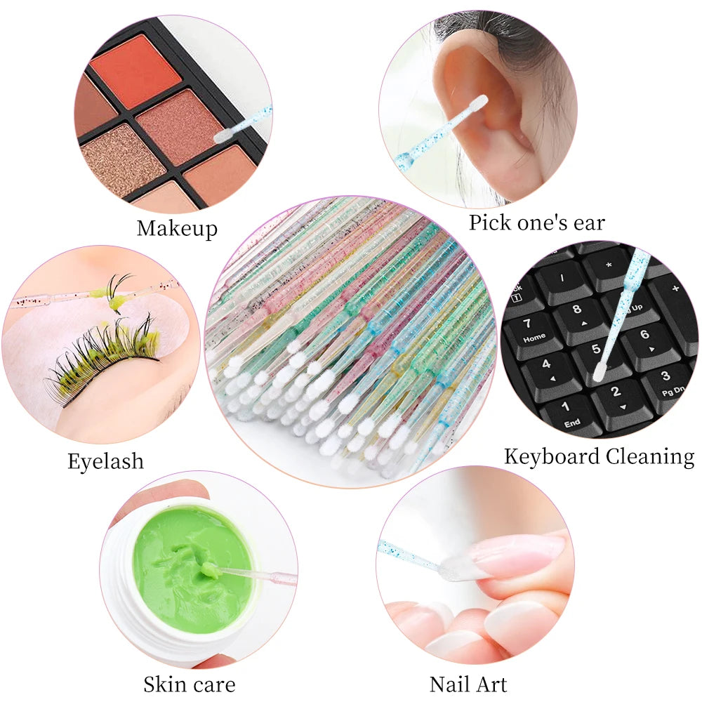 200 Pcs Disposable Crystal Makeup Brushes Tool Set Eyelash Lip Microbrush Mascara Wands Applicator Swab Eyelash Extension Tools