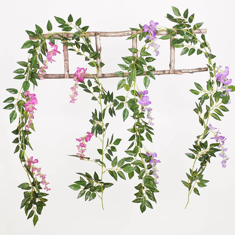Wisteria ประดิษฐ์ดอกไม้ VINE Ivy Leaf Garland Silk Rose ดอกไม้หวาย String VINE จัดงานแต่งงานดอกไม้ตกแต่งสวนหน้าแรก