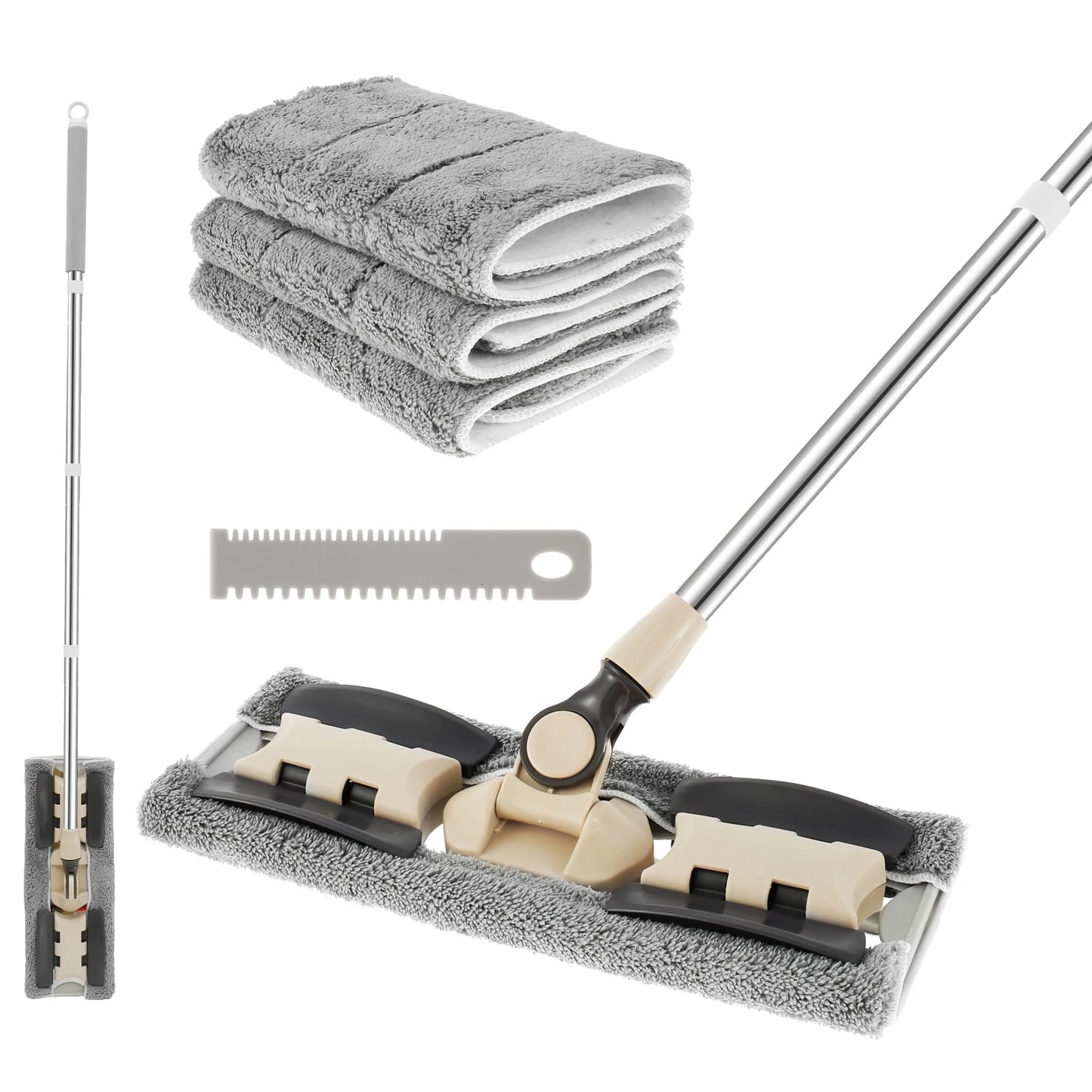 360° Rotating Flat Floor Mop with 127CM Adjustable Handle Dusting Microfiber Pad Lazy Mops Rectangular Home Floor Cleaning Tool