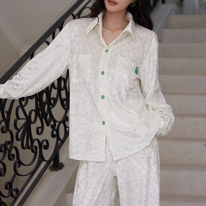 White Velvet Pajamas Set Lingerie New Autumn Winter Women Sleepwear Lounge Wear New Fashion Loose Casual Homewear Pijamas Suit