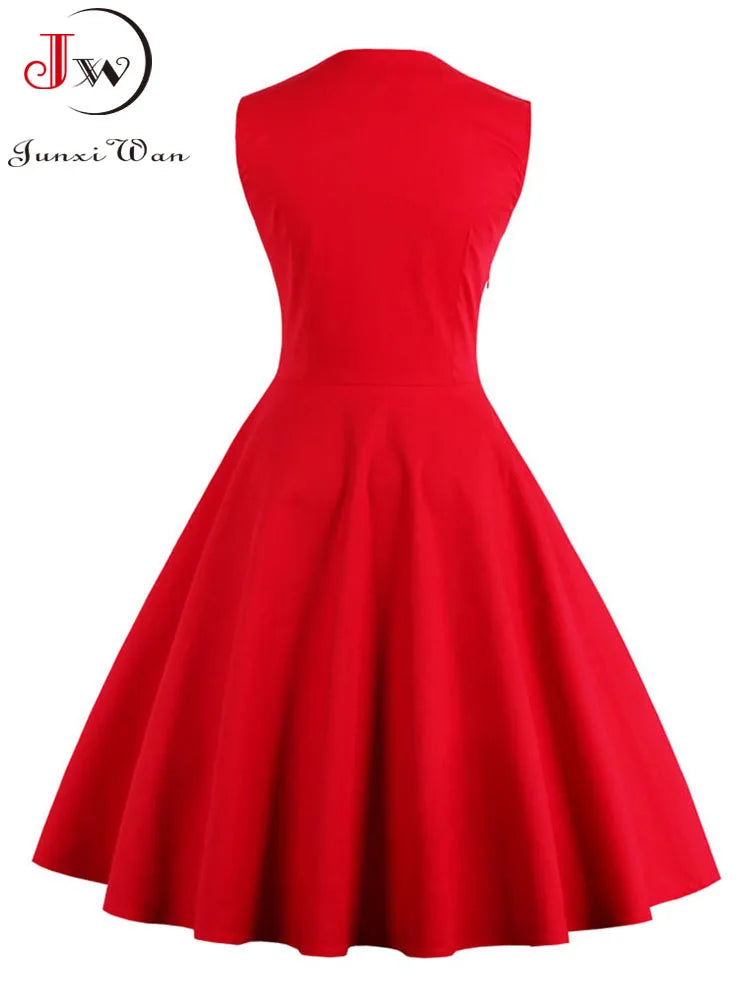 S-5XL ผู้หญิง Robe Retro Vintage 50s 60s Rockabilly Dot Swing Pin Up ชุดเดรสปาร์ตี้ฤดูร้อน Elegant Tunic vestidos Casual