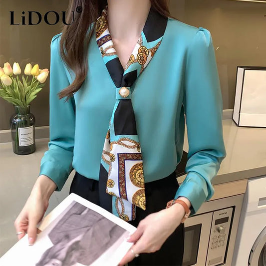 Spring Autumn Elegant Chic Long Sleeve Women's Blouse New Solid Korean Fashion Shirt Loose Casual Office Lady Top Female Clothes