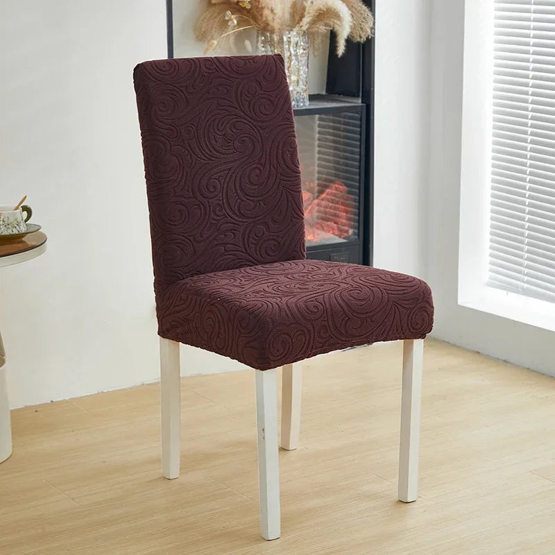 1/2/4/6pcs Jacquard Dining Chair Cover Pure Color  All-inclusive Chair Slipcover with Skirt Elastic Durable Seat Protector Decor
