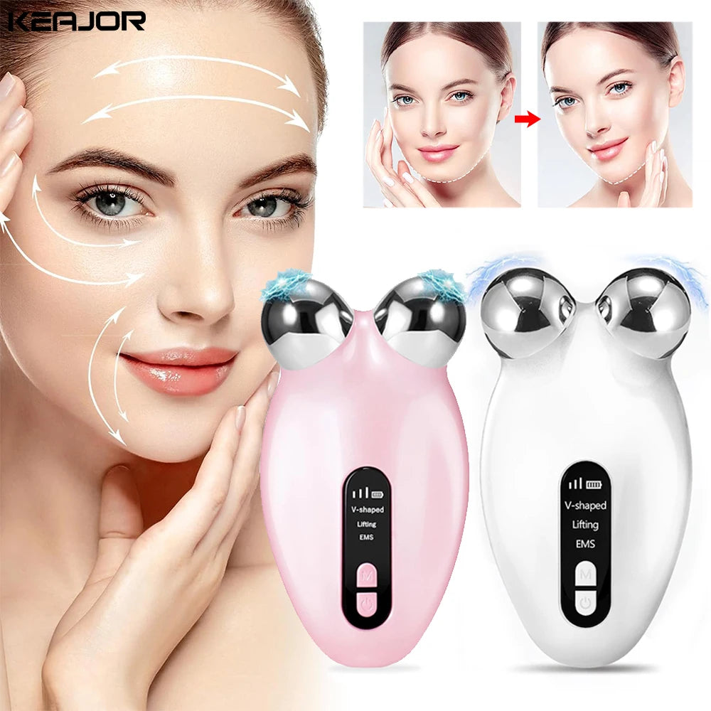 เครื่องนวดหน้า EMS Microcurrent Roller อุปกรณ์สำหรับยกกระชับใบหน้ากระชับผิวฟื้นฟู Anti Wrikle Double Chin Remover เครื่องมือ