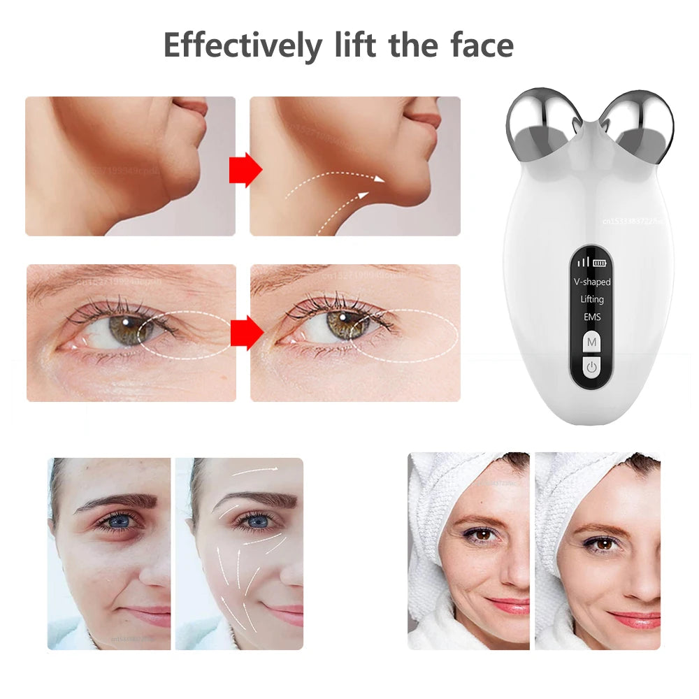 เครื่องนวดหน้า EMS Microcurrent Roller อุปกรณ์สำหรับยกกระชับใบหน้ากระชับผิวฟื้นฟู Anti Wrikle Double Chin Remover เครื่องมือ