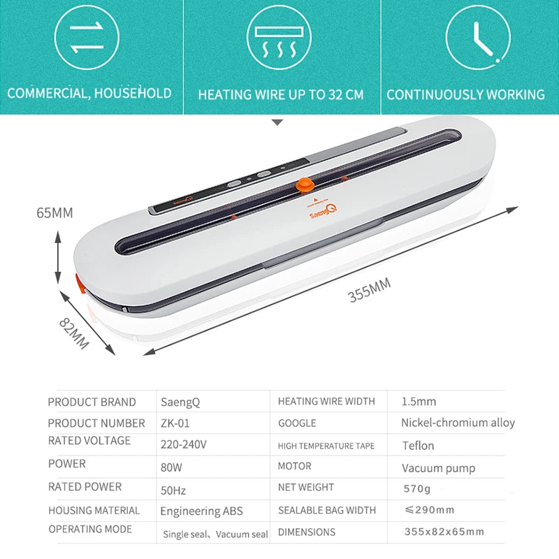 saengQ Best Food Vacuum Sealer 220V/110V Automatic Commercial Household Food Vacuum Sealer Packaging Machine Include 10Pcs Bags