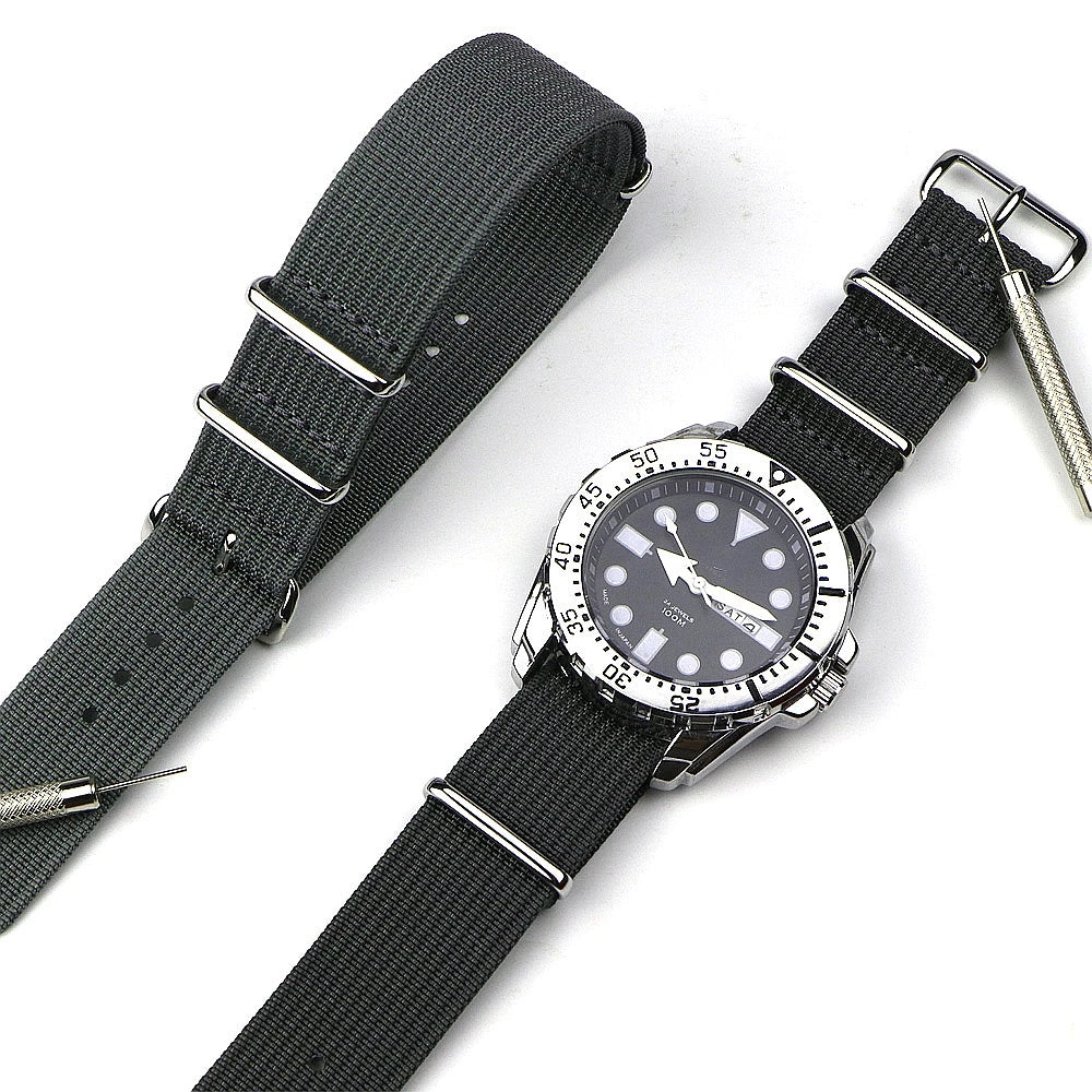 Ribbed Watch Strap 20mm 22mm 18mm Rugged Nylon Military Straps Retro Watchband Braid Ballistic Fabric Bands