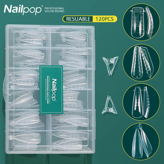 Nailpop  Dual System Nails Forms Acrylic Extension False Nail Tips Top Forms for Nails Gel Building Mold Art Tools 120Pcs/Box