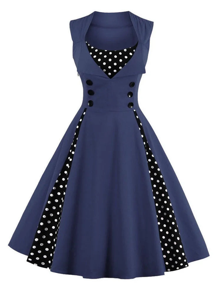 S-5XL ผู้หญิง Robe Retro Vintage 50s 60s Rockabilly Dot Swing Pin Up ชุดเดรสปาร์ตี้ฤดูร้อน Elegant Tunic vestidos Casual