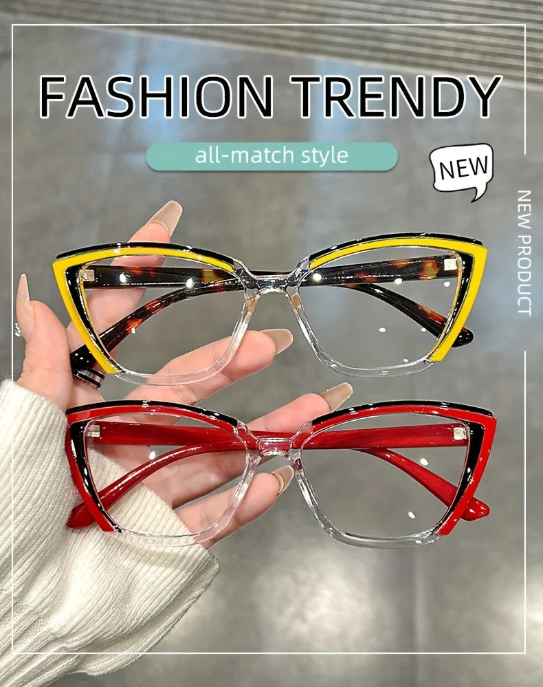Cat Eye Clear Lens Glasses Retro Color Block Fashion Decorative Glasses Computer Spectacles For Women