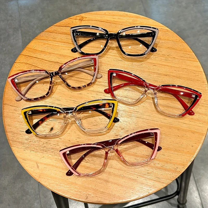 Cat Eye Clear Lens Glasses Retro Color Block Fashion Decorative Glasses Computer Spectacles For Women