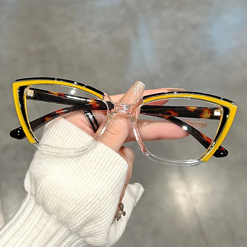 Cat Eye Clear Lens Glasses Retro Color Block Fashion Decorative Glasses Computer Spectacles For Women