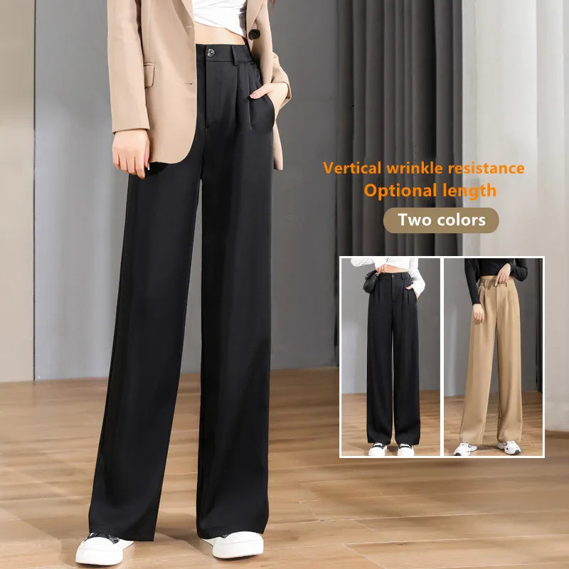 Women'S Loose Spring Summer 2023 New High Waist Wide Legs Slim Casual Trousers Korean Fashion Trend Female Suit Straight Pants