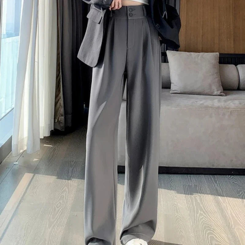 Elegantกางเกงขากว้างผู้หญิงเกาหลีสไตล์เอวสูงสีดำกางเกงกระโปรงสุภาพสตรีแฟชั่นหลวมกางเกงStreetwear 2024