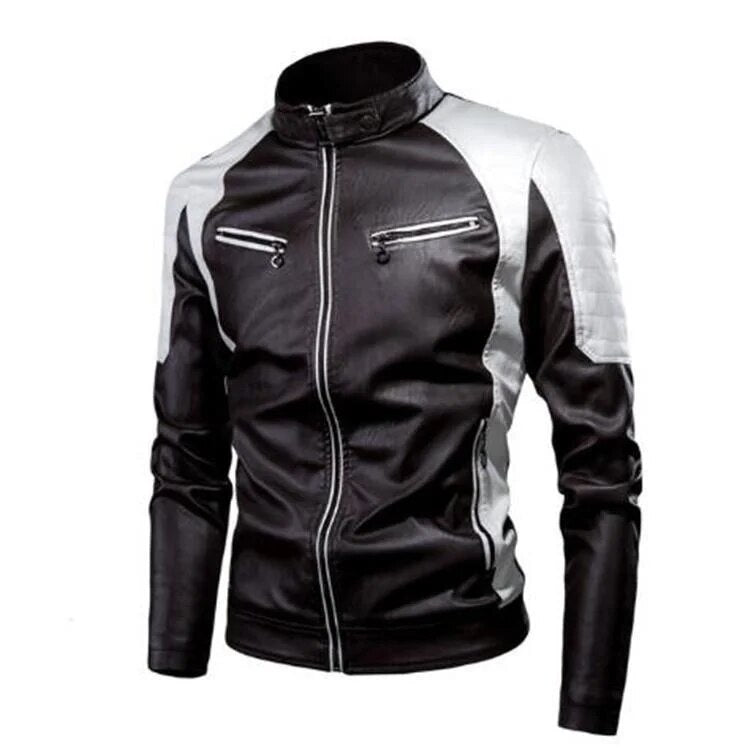 Spring Autumn Men's Fashion Splice Motorcycle Leather Jacket Coat Zipper Luxury Brand Elegant Jackets Man Windbreak