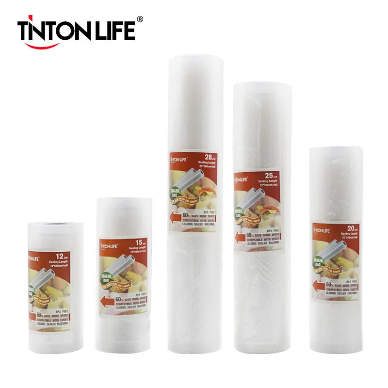 TINTON LIFE เครื่องซีลสูญญากาศอาหารถุงประหยัดสูญญากาศม้วนพลาสติก 5 ขนาดกระเป๋าสำหรับห้องครัวเครื่องซีลสูญญากาศเพื่อให้อาหารสด
