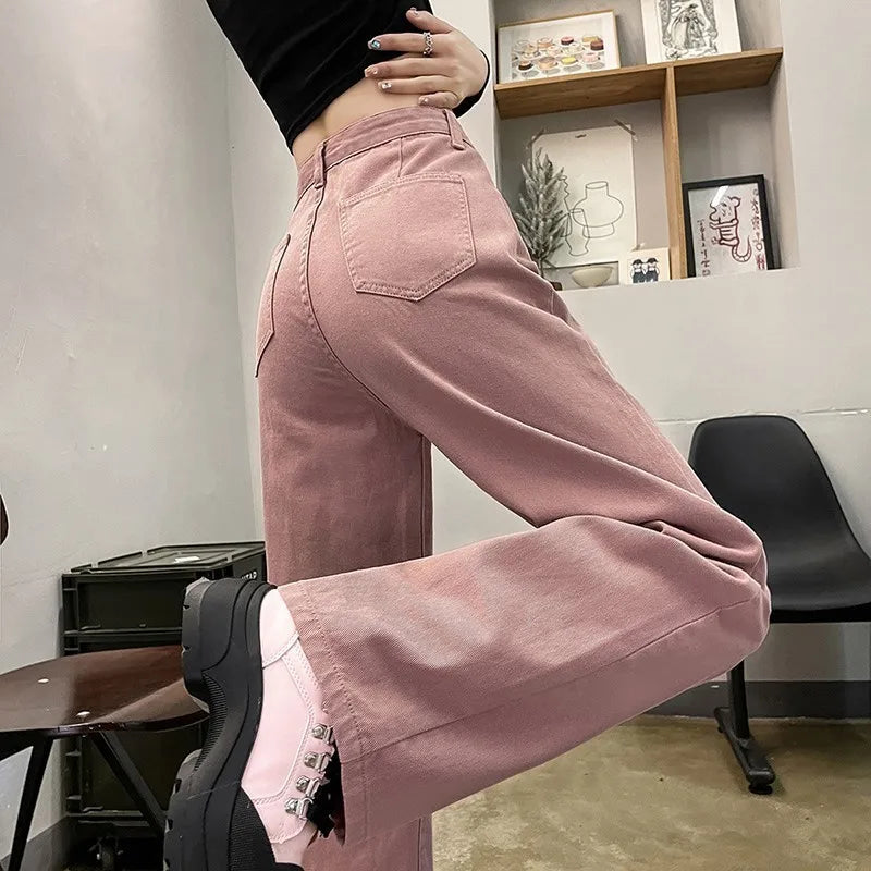 Denim Jeans Women Casual Fashion Design Pants Loose Straight Brand Pink Blue Black Four Season Dropship
