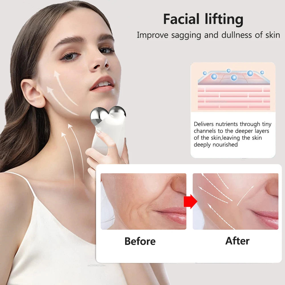 เครื่องนวดหน้า EMS Microcurrent Roller อุปกรณ์สำหรับยกกระชับใบหน้ากระชับผิวฟื้นฟู Anti Wrikle Double Chin Remover เครื่องมือ