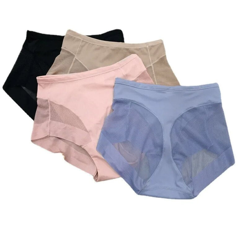 Mid-waist Hip-lifting Breathable Women's Briefs Transparent Mesh Gauze Corset Waist Comfortable Ice Silk Women Underwear Panties