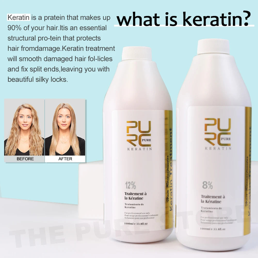PURC 1000ml Keratin Hair Straightening Smoothing Treatment For Curly Frizzy Hair Care Brazilian Keratin Products Professional
