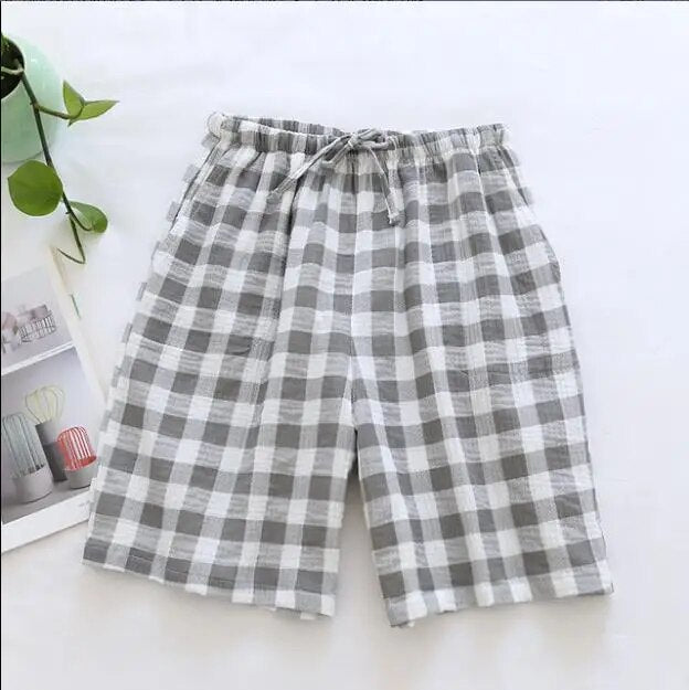 Spring and summer men's new style 100% cotton crepe shorts casual couple pajamas men and women solid color plus size home pants