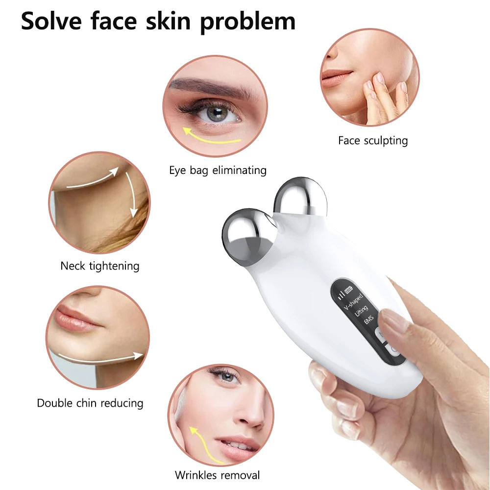 เครื่องนวดหน้า EMS Microcurrent Roller อุปกรณ์สำหรับยกกระชับใบหน้ากระชับผิวฟื้นฟู Anti Wrikle Double Chin Remover เครื่องมือ