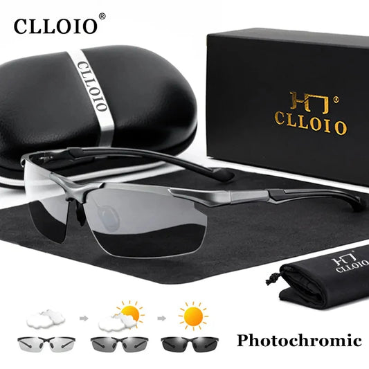 CLLOIO Top Quality Aluminum Polarized Photochromic Sunglasses Men Rimless Day Night Driving Glasses Anti-Glare Chameleon Eyewear