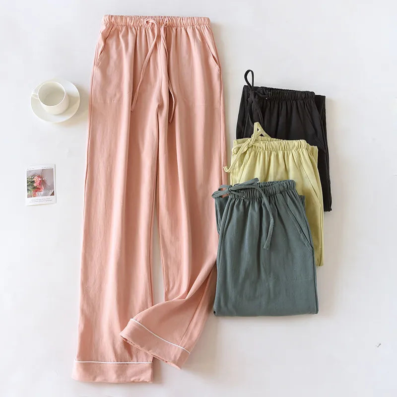 2023 Spring and Autumn New Couple Sleepwear 100% Cotton Knitted Large Men's and Women's Home Pants Solid Color Casual Pants