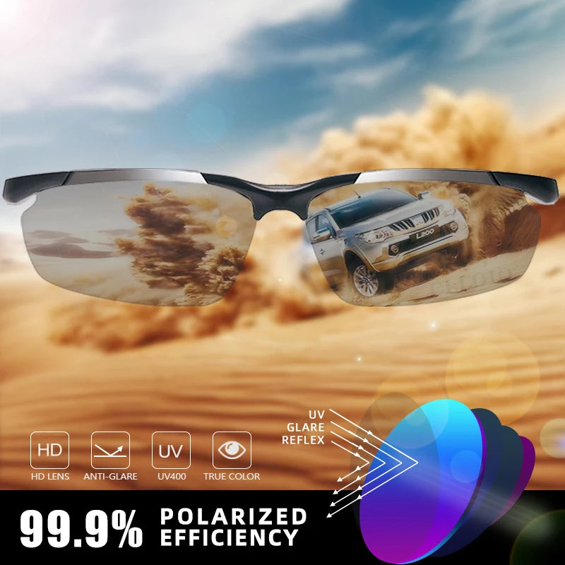 CLLOIO Top Quality Aluminum Polarized Photochromic Sunglasses Men Rimless Day Night Driving Glasses Anti-Glare Chameleon Eyewear