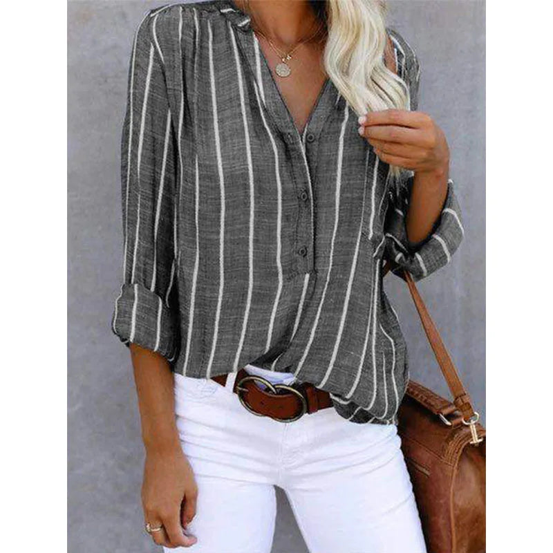 Casual Loose Striped Shirts For Women 2023 Autumn Vintage Women's Oversized Shirts And Blouses Fashion Elegant Youth Female Tops