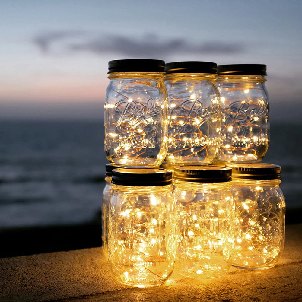 พลังงานแสงอาทิตย์ LED Fairy Light Mason Jar ฝาขวด String Light กันน้ำกลางแจ้งแบบพกพาโคมไฟตกแต่งคริสต์มาสโคมไฟจี้