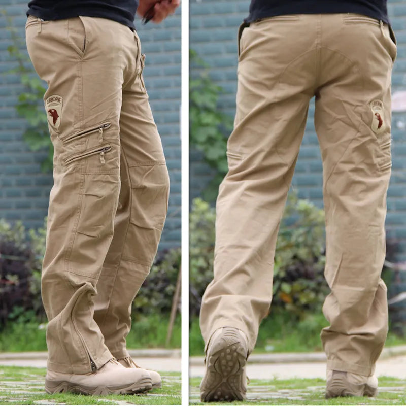 2023 Men's Cargoกางเกงผ้าฝ้ายกองทัพทหารยุทธวิธีกางเกงผู้ชายVINTAGE Camoสีเขียวทำงานหลายกระเป๋าผ้าฝ้ายลวงตากางเกงสีดำ