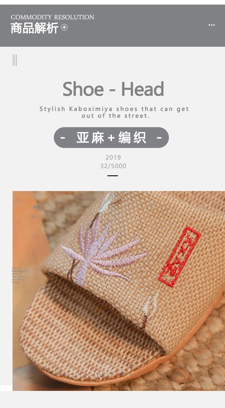 New Linen Slippers For Women Summer Indoor Home Non-Slip Home Home Embroidered Sandals Summer