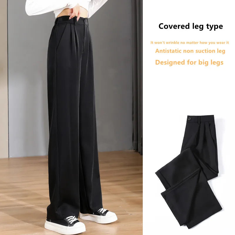 Women'S Loose Spring Summer 2023 New High Waist Wide Legs Slim Casual Trousers Korean Fashion Trend Female Suit Straight Pants