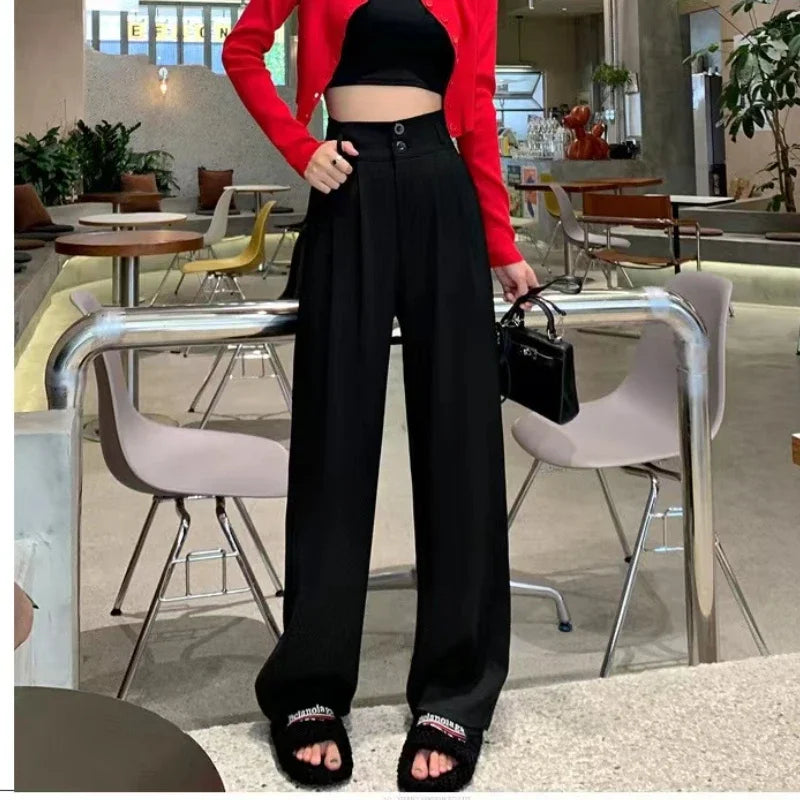 Elegant Wide Leg Pants Women Korean Style High Waist Black Baggy Pants Office Ladies Fashion Loose Suit Trousers Streetwear 2024