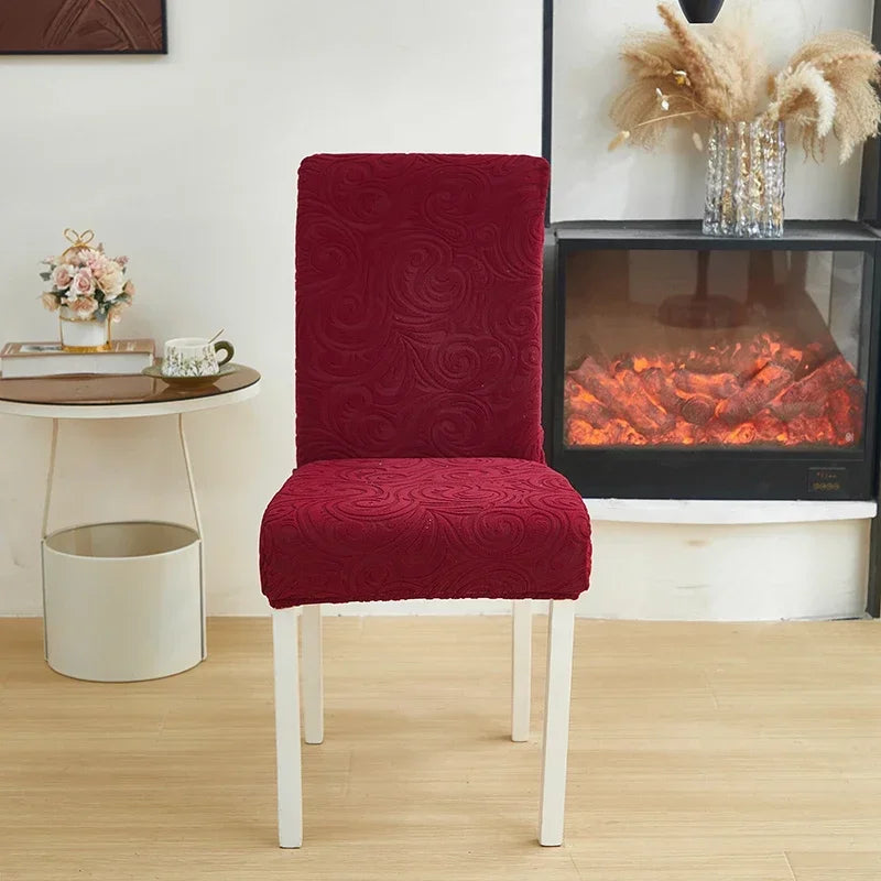 1/2/4/6pcs Jacquard Dining Chair Cover Pure Color  All-inclusive Chair Slipcover with Skirt Elastic Durable Seat Protector Decor