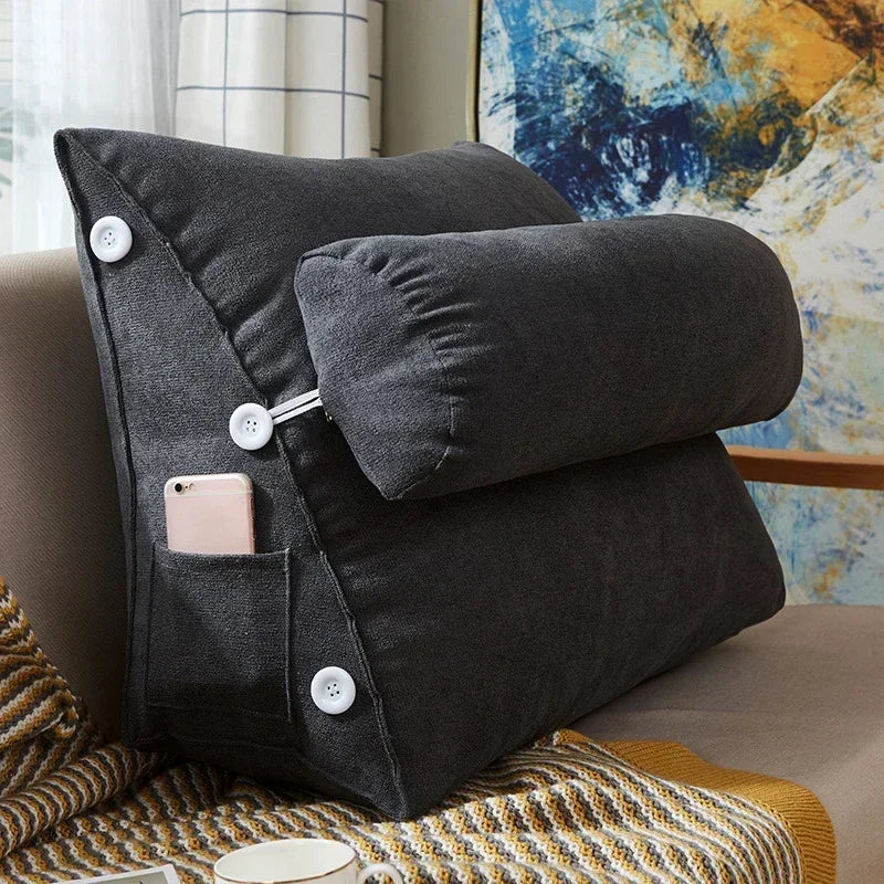 Reading Backrest Triangular Lumbar Support Cushion With Headrest Plush Back Pillow For Pain Relief Sofa Bed Chair Waist Cushion